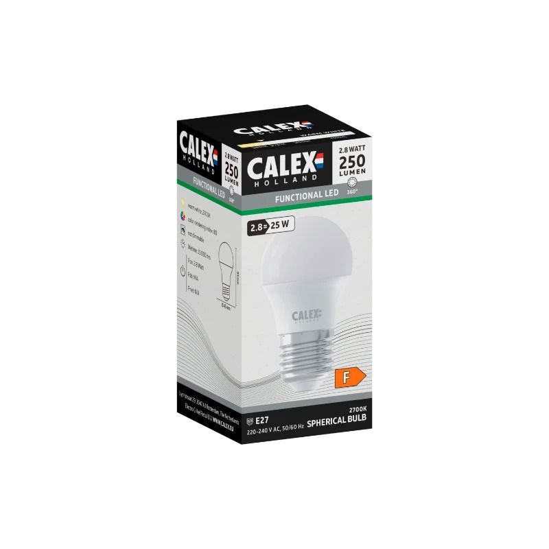 Calex E27 LED Kogellamp | 2.8W 250Lm 2700K | 220-240V 827 P45