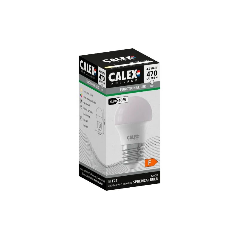 Calex E27 LED Kogellamp | 4.9W 470Lm 2700K | 220-240V 827 P45