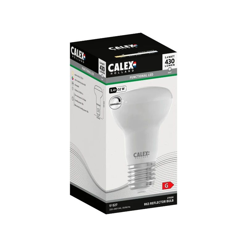 Calex E27 LED Lamp | 5.4W 430Lm 2700K | 220-240V 827 R63 | Dimbaar