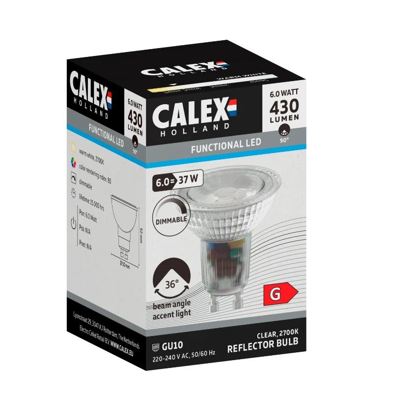 Calex GU10 LED Spot | 6W 460Lm 2700K | 220-240V 827 | Dimbaar