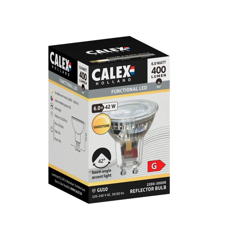 Calex GU10 LED Spot | 6W 400Lm 2200K/3000K | 220-240V 822/830 | CCT Variotone