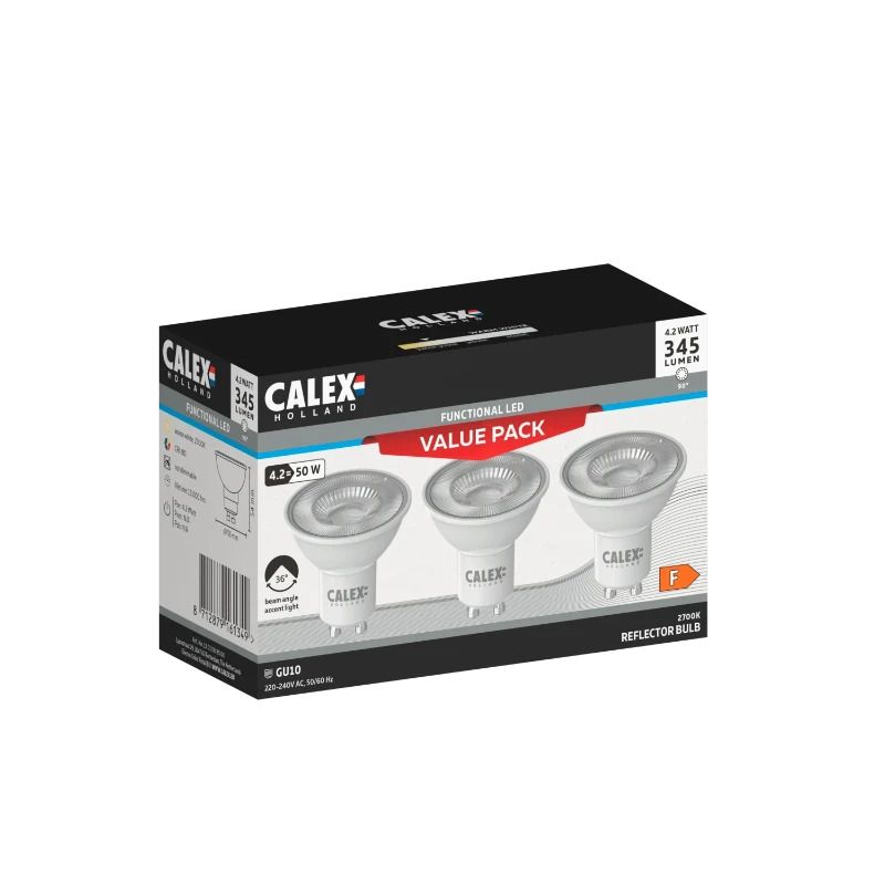 Calex 3X GU10 LED Spot | 4.2W 345Lm 2700K | 220-240V 827 | Multipack