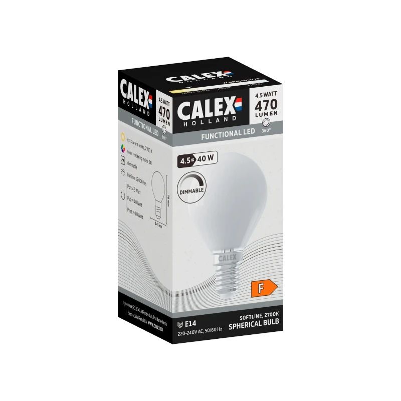 Calex E14 LED Kogellamp | 4.5W 470Lm 2700K | 220-240V 827 P45 | Dimbaar