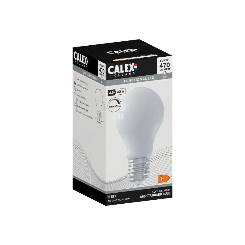 Calex E27 LED Lamp Softline | 4.5W 470Lm 2700K | 220-240V 827| Dimbaar