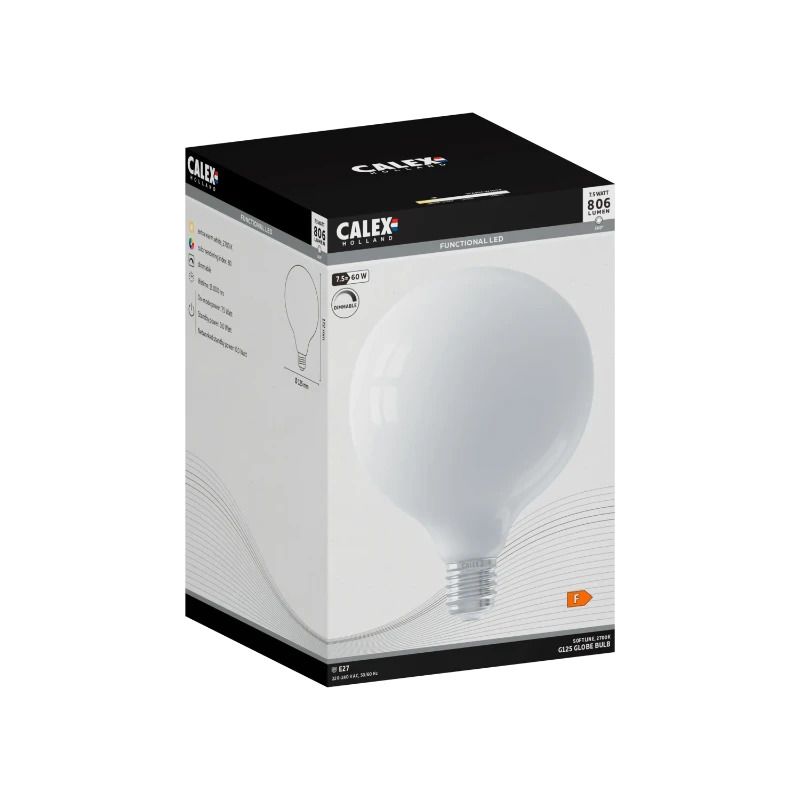 Calex E27 LED Globelamp Softline | 7.5W 806Lm 2700K | 220-240V 827 G125 | Dimbaar
