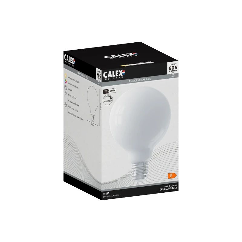 Calex E27 LED Globelamp | 7.5W 806Lm 2700K | 220-240V 827 G95 | Dimbaar
