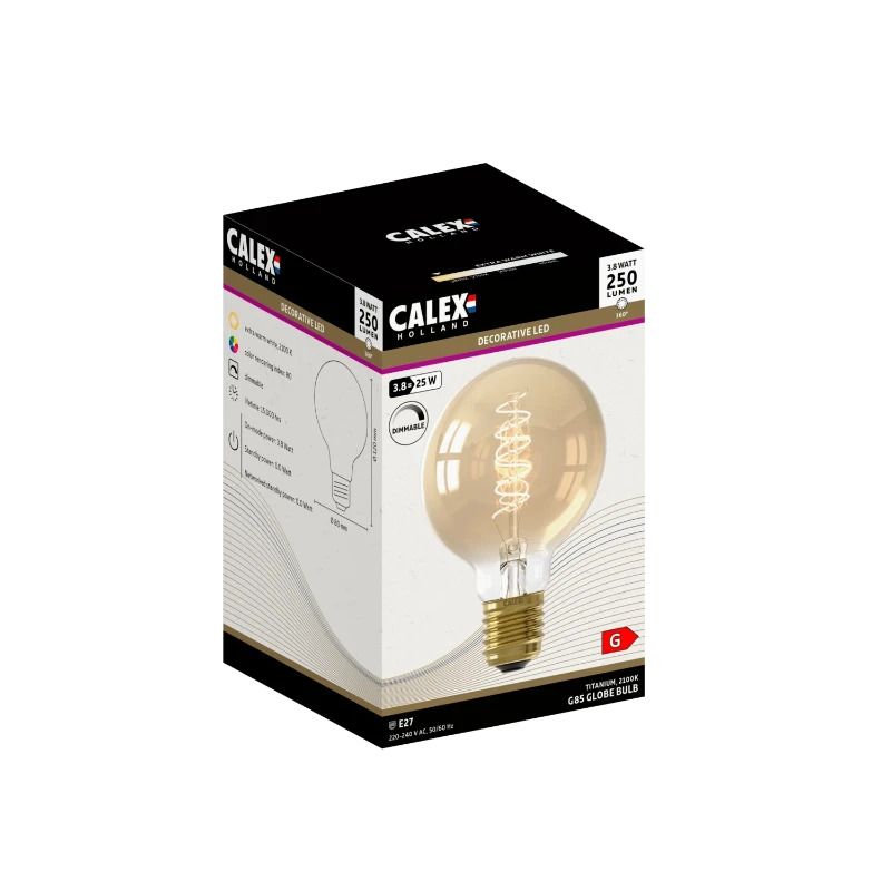 Calex E27 LED Globelamp Goud | 3.8W 250Lm 2100K | 220-240V 821 G80 | Dimbaar