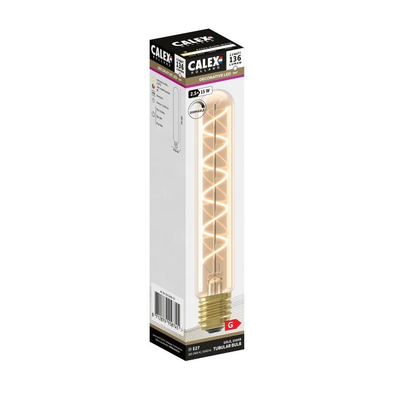 Calex E27 LED Buislamp Goud | 2.5W 136Lm 2100K | 220-240V 821 T32 | Dimbaar