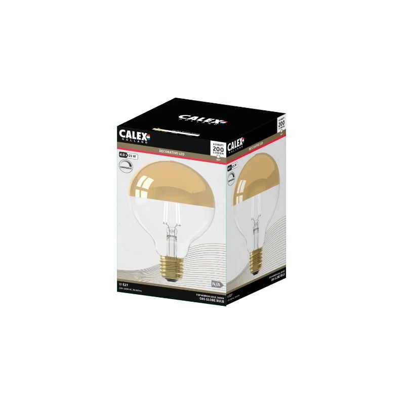 Calex E27 LED Globelamp Top Mirror Goud | 4W 200Lm 1800K | 220-240V 918 G95 | Dimbaar
