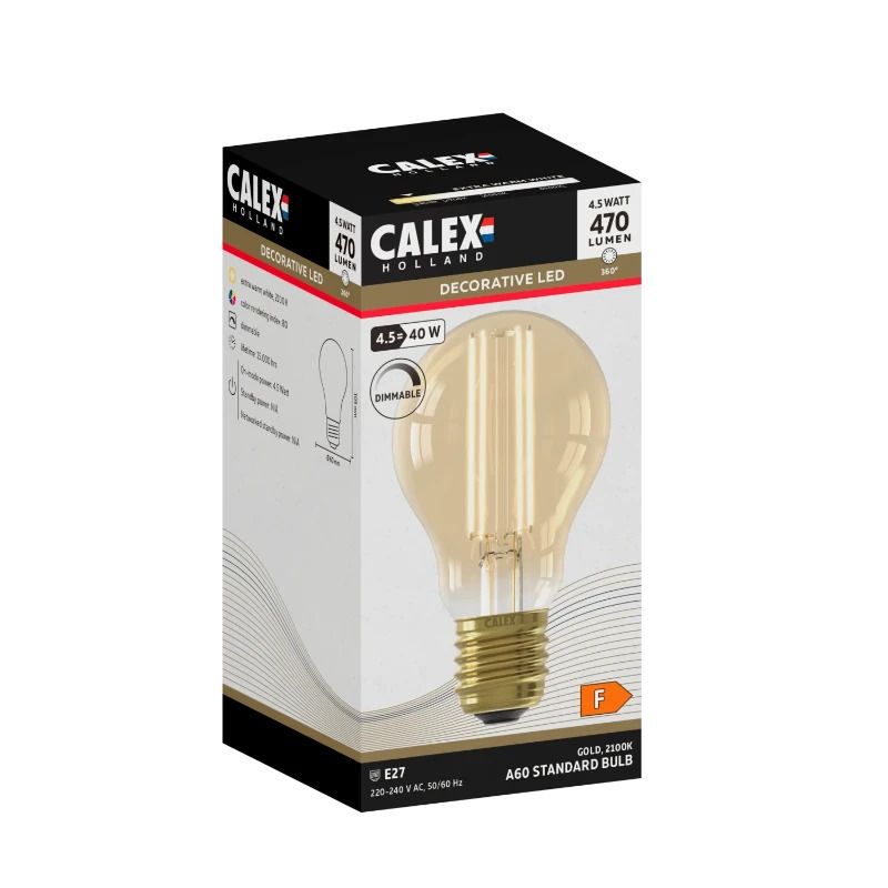 Calex E27 LED Lamp Goud | 4.5W 470Lm 2100K | 220-240V 821 | Dimbaar