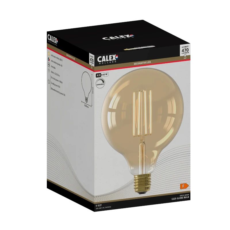 Calex E27 LED Globelamp Goud | 4.5W 470Lm 2100K | 220-240V 821 G125 | Dimbaar