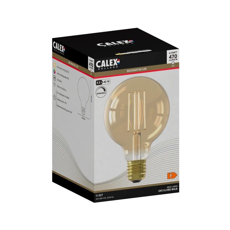 Calex E27 LED Globelamp Goud | 4.5W 470Lm 2100K | 220-240V 821 G95 | Dimbaar