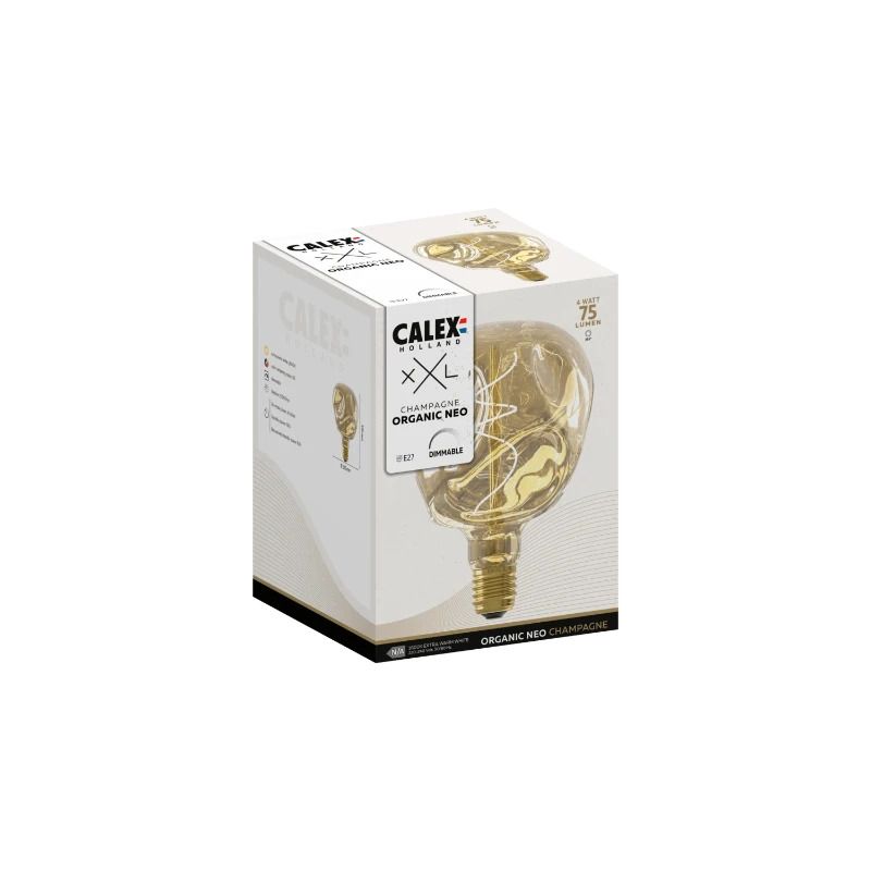Calex E27 LED Globelamp Organic Neo Champagne | 4W 75Lm 1800K | 220-240V 918 G125 | Dimbaar