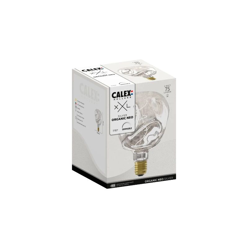 Calex E27 LED Globelamp Organic Neo Silver | 4W 75Lm 1800K | 220-240V 918 G120 | Dimbaar