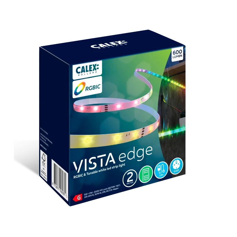 Calex Smart LED Strip 2m | 12W 300Lm 2700K/6500K RGBIC | IP20