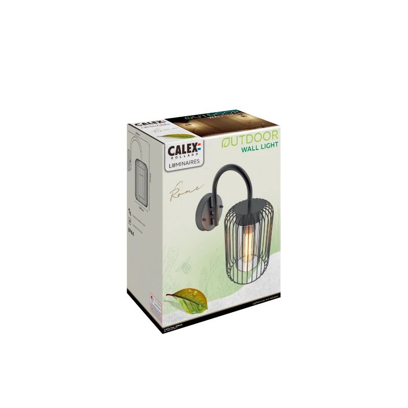 Calex Buiten Wandlamp Rome | 1x E27 | IP44 | Zwart
