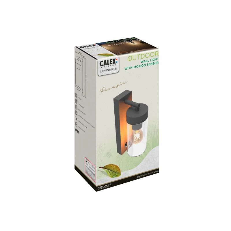 Calex Buiten Wandlamp Perugia | 1x E27 | Met Bewegingssensor | IP44 | Zwart