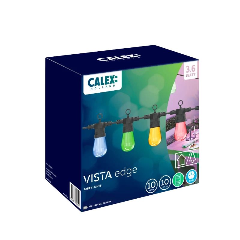 Calex Vista Lichtsnoer | 10 Meter | 10 Lampen | 36W RGB | Dimbaar | IP44