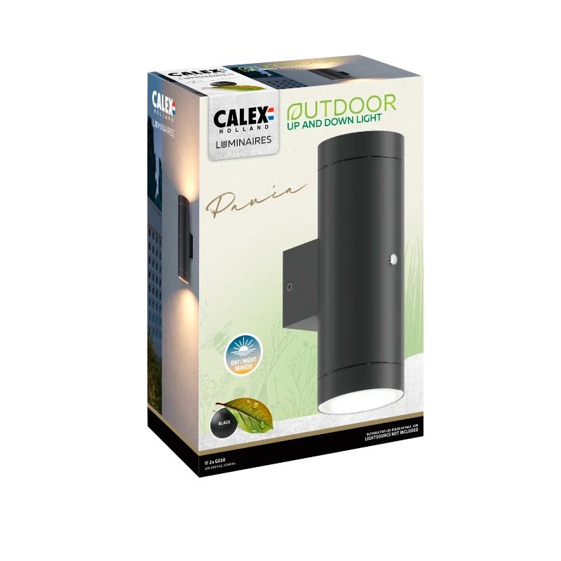 Calex Buiten Up/Downlighter Pavia | 2x GU10 | Met Schemersensor | IP44 | Zwart