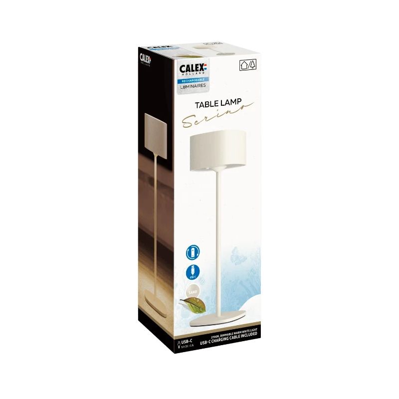Calex Serino Buiten Tafellamp |2W 2700K 90Lm | IP44 | Met Bewegingssensor | Oplaadbare Batterij | Zand