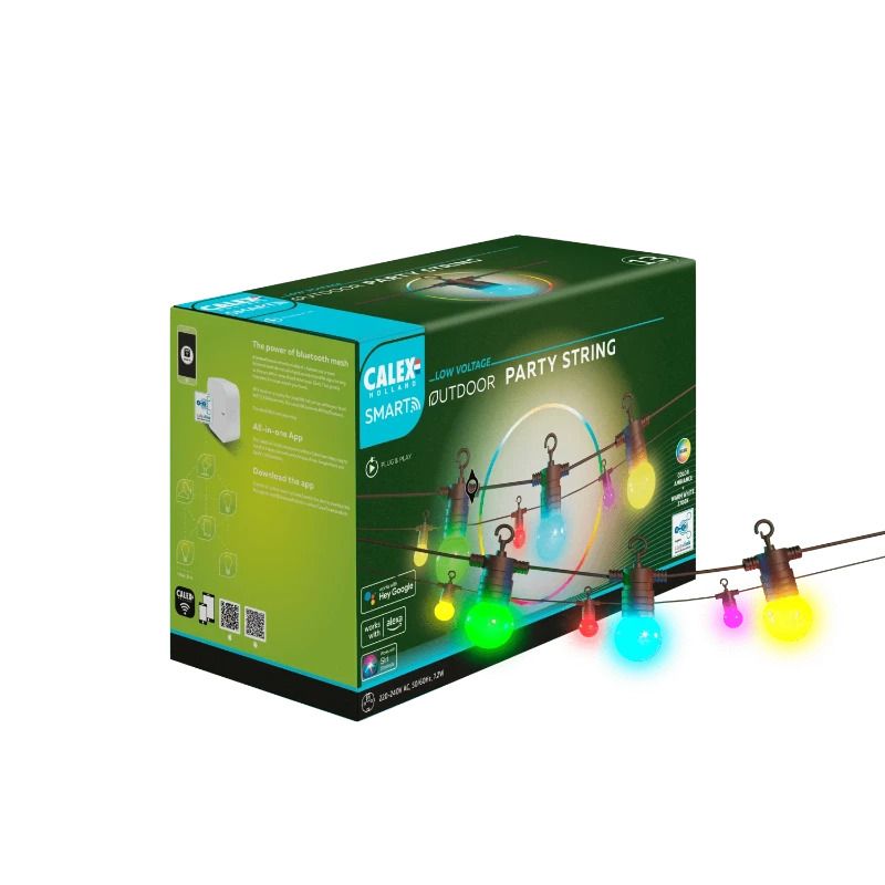 Calex Smart Lichtsnoer | 10 Meter | 15 Lampen | RGBIC | Dimbaar | IP44