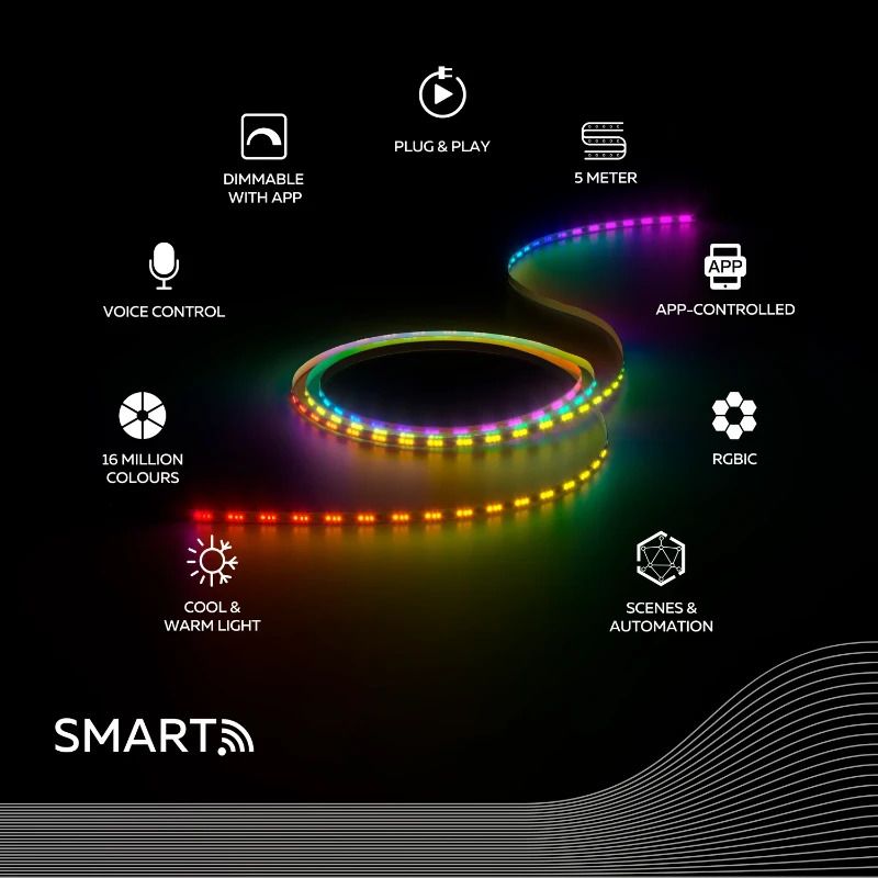 Calex Smart LED Strip 5m | 24W 1400Lm 2700K/6500K RGBIC | IP20