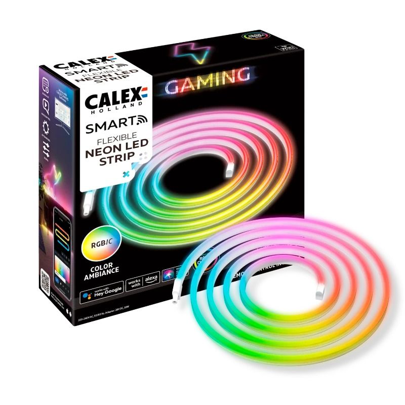 Calex Smart Neon LED Strip 2m Gaming Neon Flex | 18W 2700K/6500K RGBIC | IP20 | 24V | Dimbaar