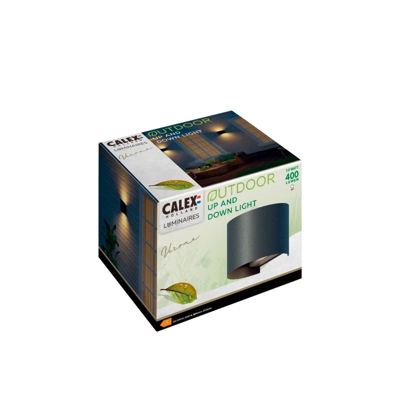 Calex Buiten Up/Downlighter Verona | 7W 400Lm 3000K | 830 | IP54 | Zwart