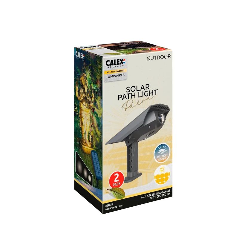 Calex 2X Padoa Solar Tuinspot | 0.5W 2700K 65Lm | 727 IP44 | Met Schemersensor | Multipack
