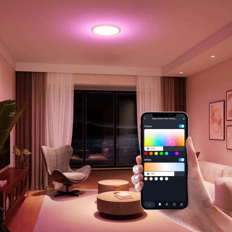 Calex Buiten Smart Plafondlamp Halo | 2200Lm 2700K/6500K | 827/865 RGB | Dimbaar | IP54 | Wit