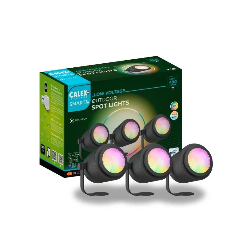 Calex 3X Smart Buiten Tuinspot | 9W RGB CCT 400Lm |24V 830/865 | IP44 | Multipack