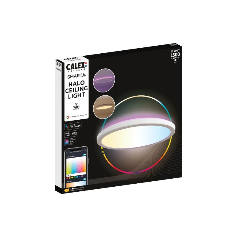 Calex Buiten Smart Plafondlamp Halo | 2200Lm 2700K/6500K | 827/865 RGB | Dimbaar | IP54 | Wit