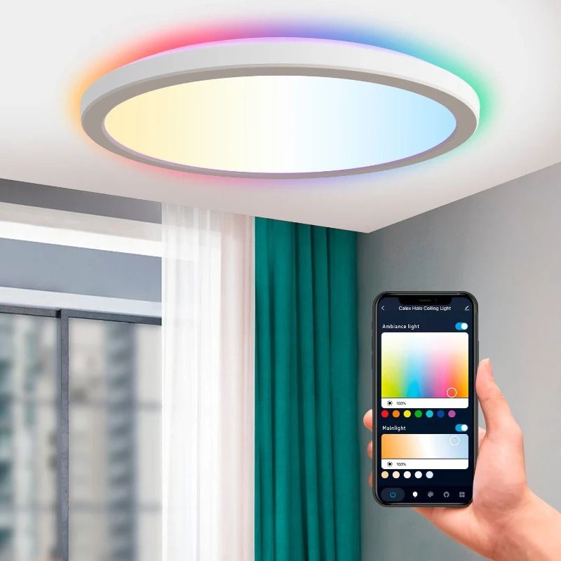 Calex Buiten Smart Plafondlamp Halo | 2940Lm 2700K/6500K | 827/865 RGB | Dimbaar | IP54 | Wit
