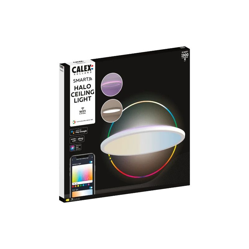 Calex Buiten Smart Plafondlamp Halo | 2940Lm 2700K/6500K | 827/865 RGB | Dimbaar | IP54 | Wit