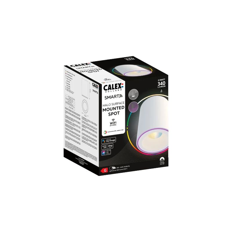 Calex Smart Opbouwspot Halo | 500Lm 2700K/6500K | 827/865 RGB | Dimbaar | IP20 | Wit
