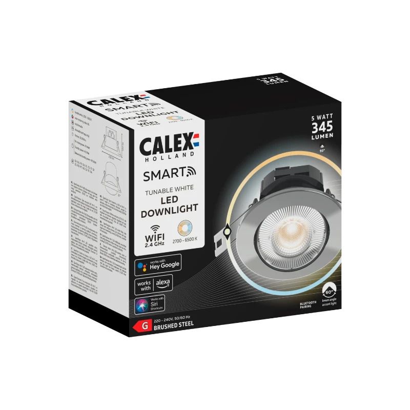 Calex Smart Downlighter | 5W 345Lm 2700K/6500K | 827/865 | Dimbaar | IP21 | Grijs