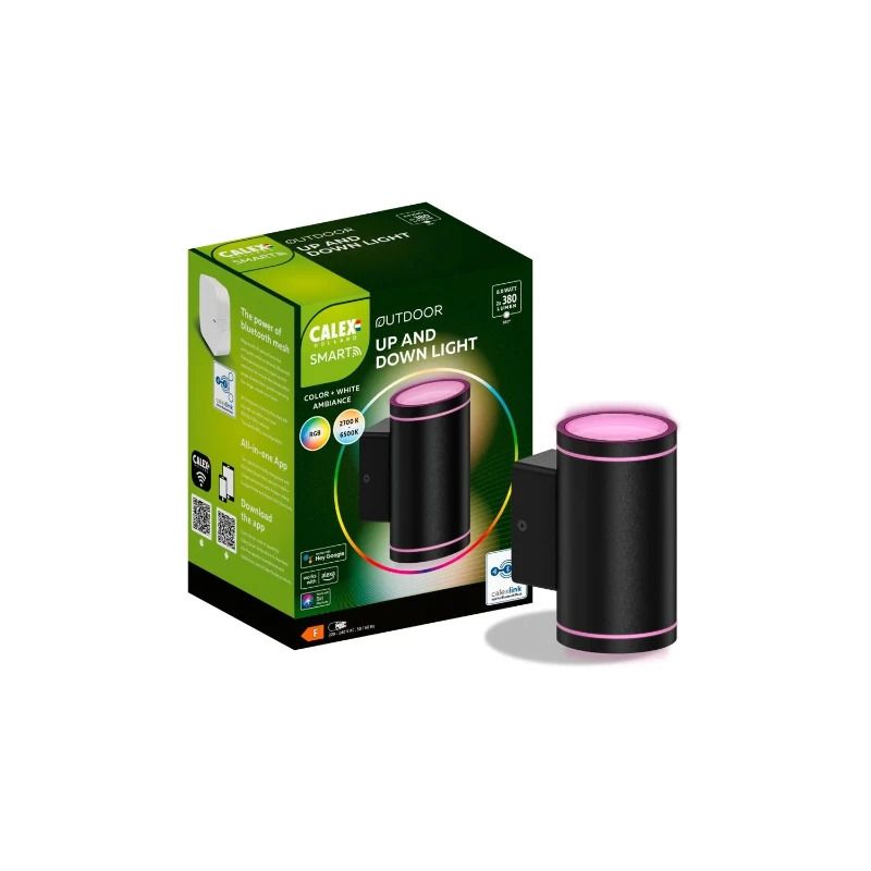 Calex Buiten Smart Up/Downlighter | 760Lm 2700K/6500K | 827/865 RGB | Dimbaar | IP54 | Zwart
