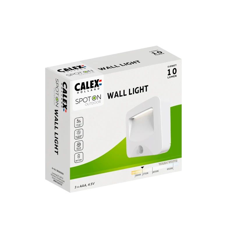 Calex Buiten Wandlamp | 0.45W 10Lm | Met Bewegingssensor | Met Schemersensor | Wit