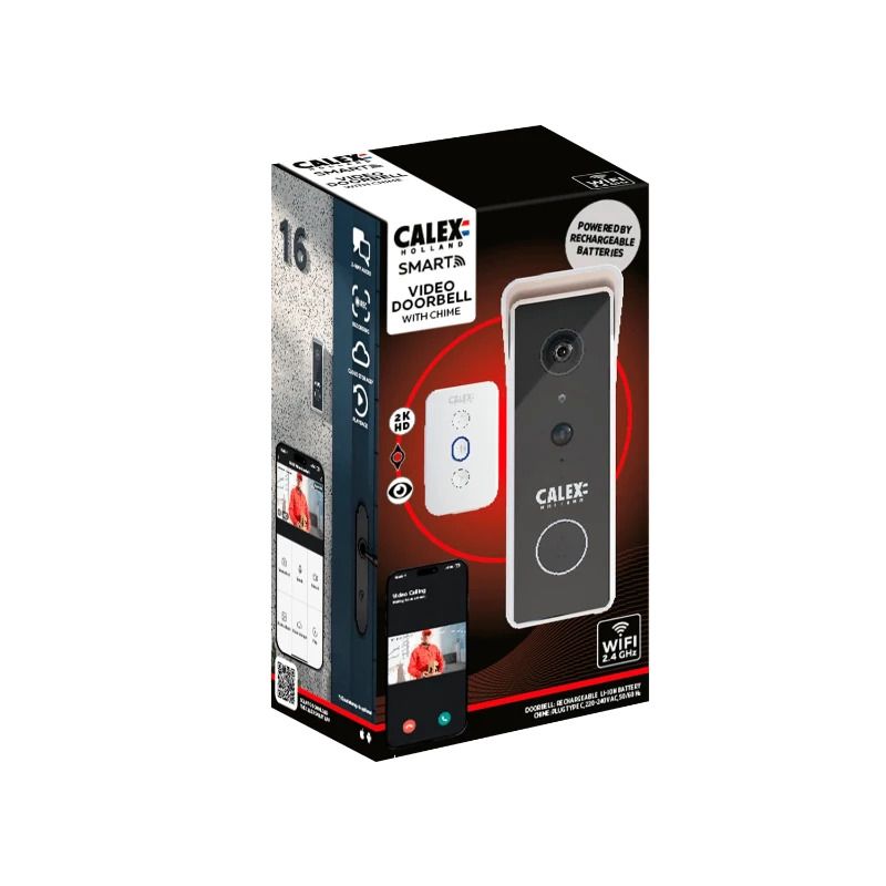 Calex Smart Video Deurbel | 2K Draadloos | Batterij Oplaadbaar