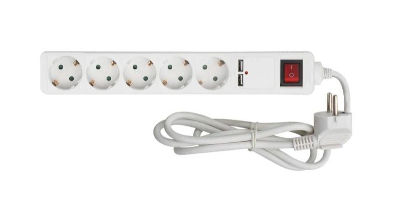 Calex Stekkerdoos | 5-voudig | 2x USB | Met Schakelaar | 1.4m