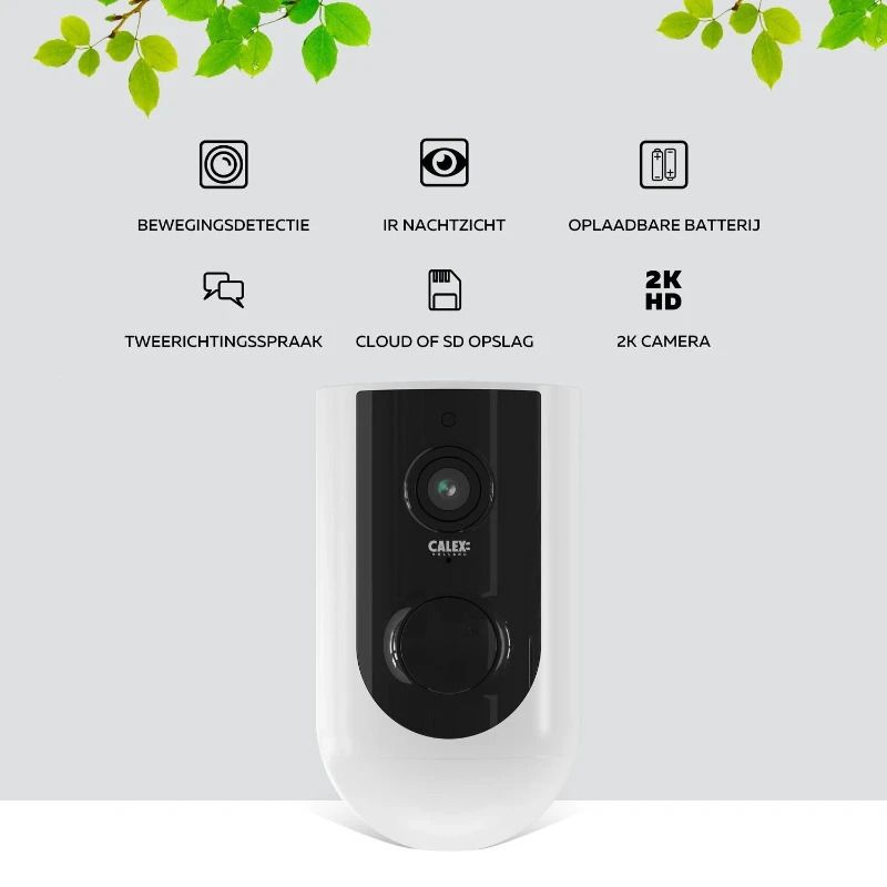 Calex Buiten Beveiligingscamera | 2K | Draadloos | Batterij Oplaadbaar | IP65