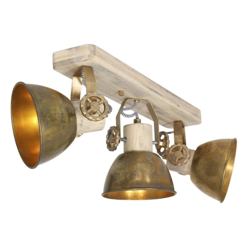 Mexlite Gearwood LED Plafondlamp | 3x E27 40W | Dimbaar | Brons/Hout