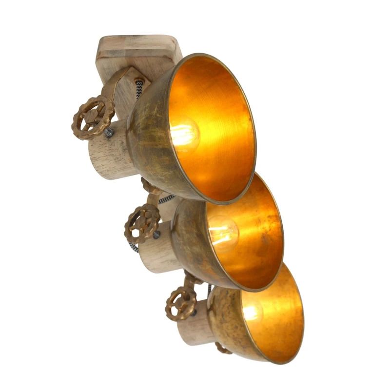Mexlite Gearwood LED Plafondlamp | 3x E27 40W | Dimbaar | Brons/Hout