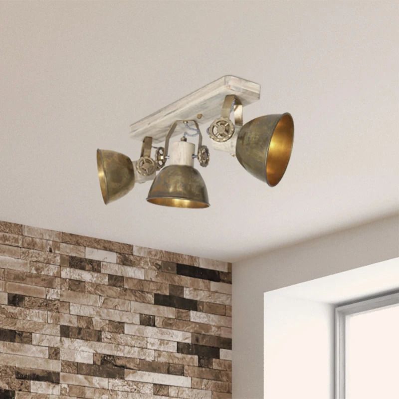 Mexlite Gearwood LED Plafondlamp | 3x E27 40W | Dimbaar | Brons/Hout