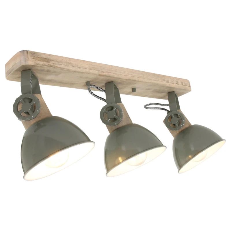 Mexlite Gearwood LED Plafondlamp | 3x E27 40W | Dimbaar | Groen/Hout
