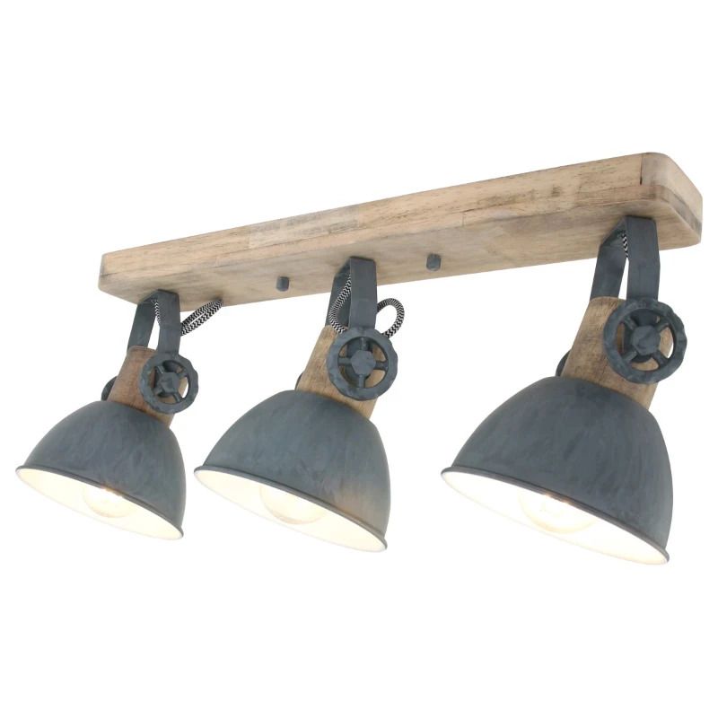 Mexlite Gearwood LED Plafondlamp | 3x E27 40W | Dimbaar | Grijs/Hout