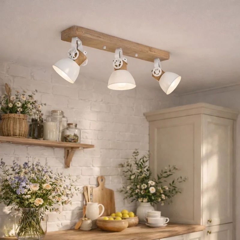 Mexlite Gearwood LED Plafondlamp | 3x E27 40W | Dimbaar | Hout/Wit