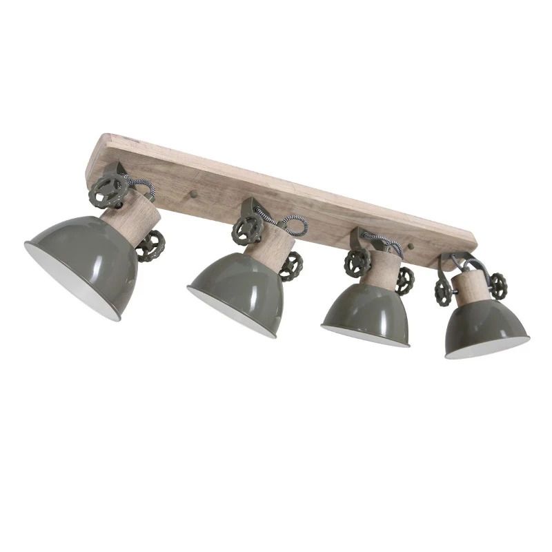 Mexlite Gearwood LED Plafondlamp | 4x E27 40W | Dimbaar | Groen/Hout