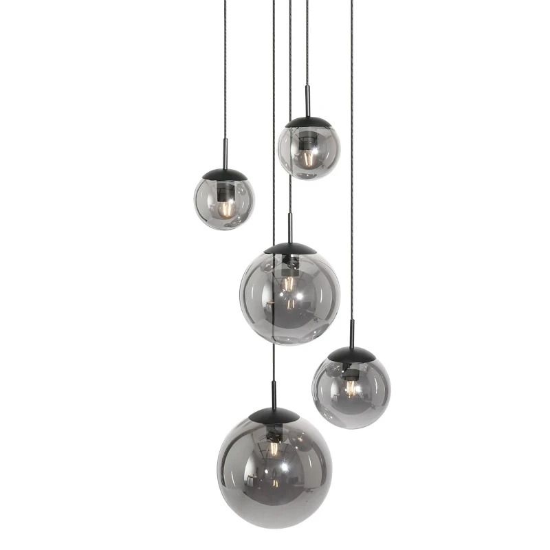 Steinhauer Bollique New LED Hanglamp | 5x E27 40W | Dimbaar | Smoke glas/Zwart