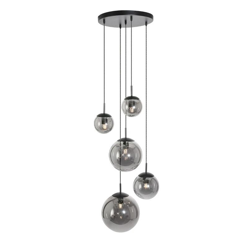 Steinhauer Bollique New LED Hanglamp | 5x E27 40W | Dimbaar | Smoke glas/Zwart